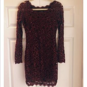 Sequin Hearts Burgundy Sequin Lace Dress